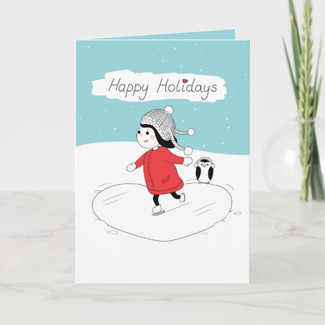 Christmas Girl Ice Skating Holiday Card (Front)