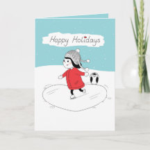 Christmas Girl Ice Skating Holiday Card