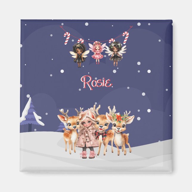 Christmas Girl Reindeer Candy Cane Fairies Magnet (Front)