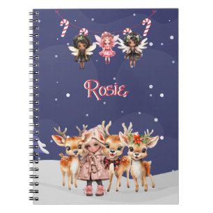 Christmas Girl Reindeer Candy Cane Fairies Notebook