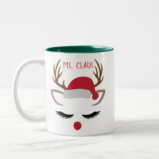 CHRISTMAS GIRL REINDEER FACE PERSONALIZE Two-Tone COFFEE MUG
