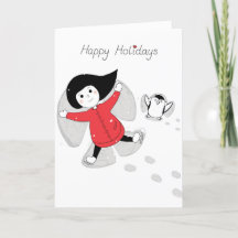 Christmas Girl Snow Angels Holiday Card