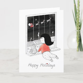 Christmas Girl Stary Night Holiday Card