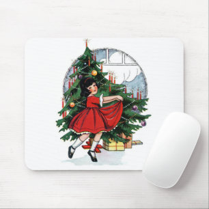 Christmas Girl Vintage Illustration Mouse Pad