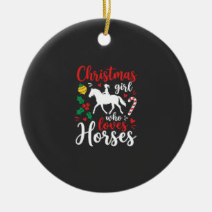 Christmas Girl Who Loves Horses Ceramic Tree Decoration