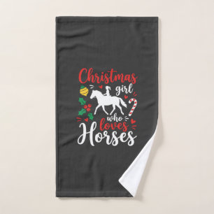 Christmas Girl Who Loves Horses Hand Towel