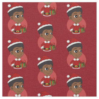 Christmas girl with an Afro cartoon Fabric