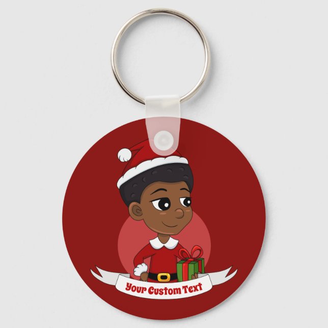 Christmas girl with an Afro cartoon Key Ring (Front)