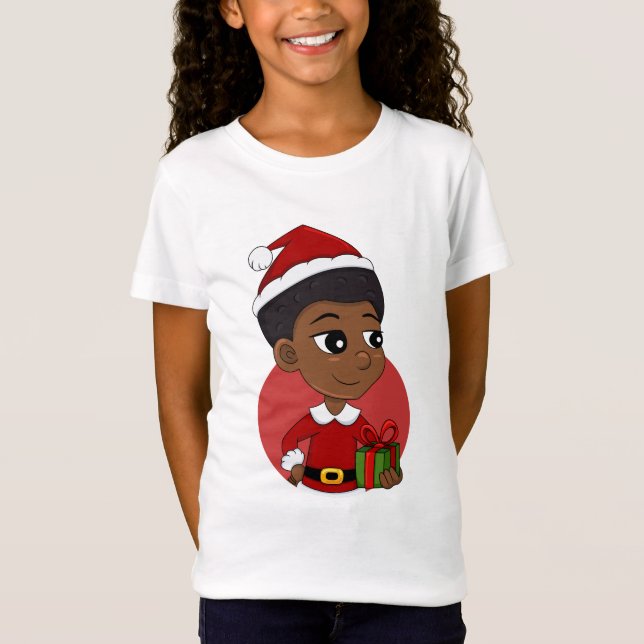 Christmas girl with an Afro cartoon T-Shirt (Front)