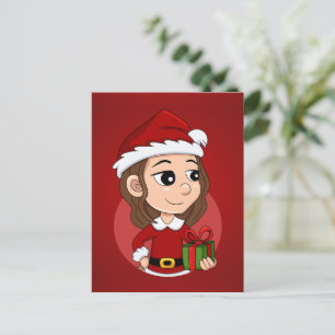 Christmas girl with brown wavy hair holiday postca