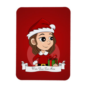 Christmas girl with brown wavy hair magnet