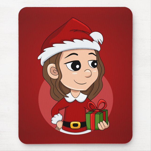 Christmas girl with brown wavy hair mouse pad (Front)