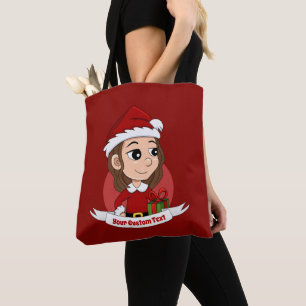 Christmas girl with brown wavy hair tote bag