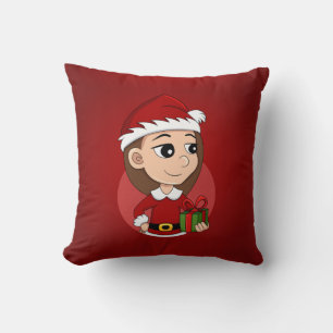 Christmas girl with long brown hair cushion