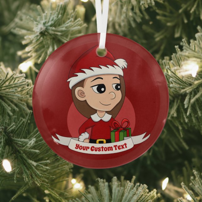 Christmas girl with long brown hair glass tree decoration (Insitu)