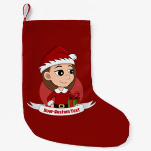 Christmas girl with long brown hair small christmas stocking