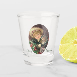 Christmas Girl with Puppy Shot Glass
