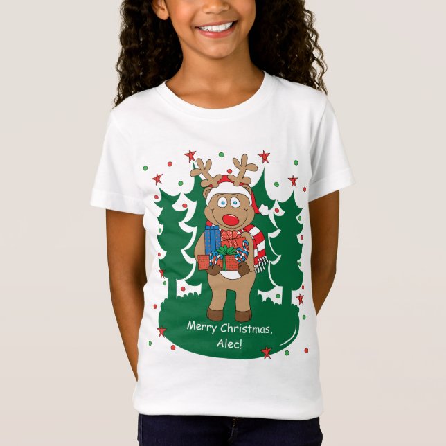 Christmas Girls' Fine Jersey T-/Reindeer Got Gifts T-Shirt (Front)