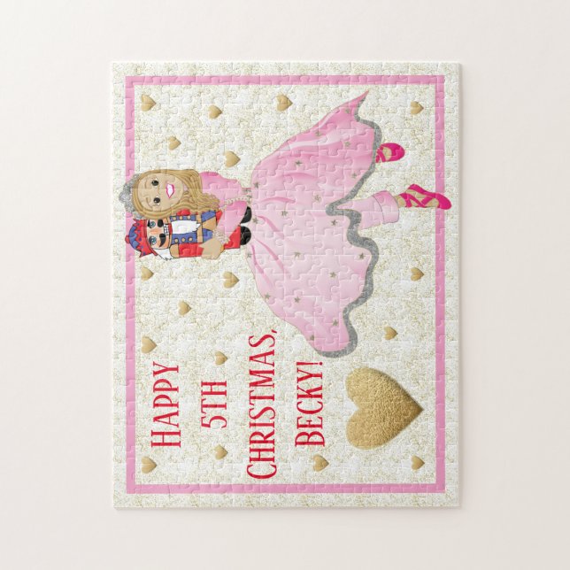 Christmas Girl's Puzzle Pink Ballerina Personalise (Vertical)