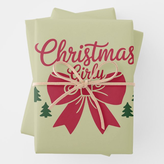 Christmas Girly Tree Bow Aesthetic Gift For Her Wrapping Paper Sheet (In situ)