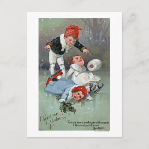 Christmas GladnessIce Skating Kids Collapse Holiday Postcard
