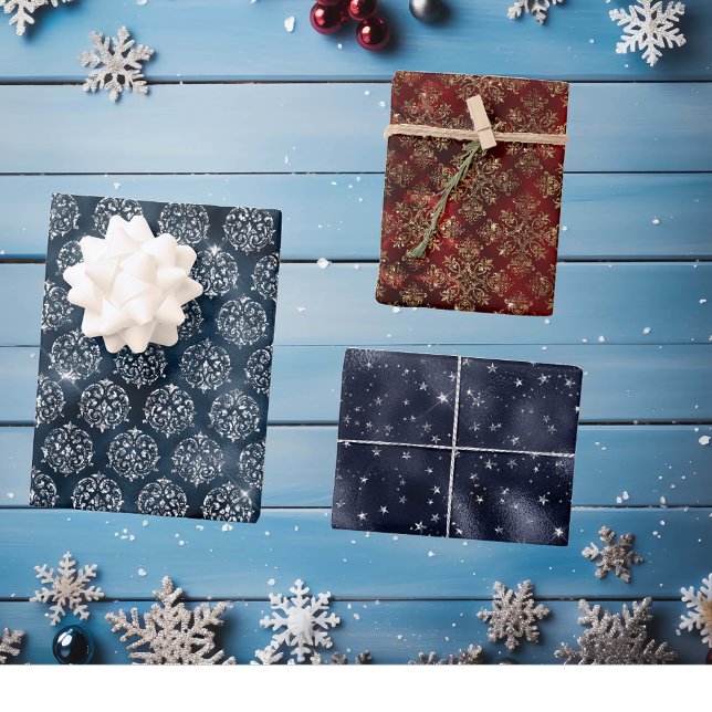 Christmas Glam Foil Metallic Glitter Burgundy Navy Wrapping Paper Sheet (Creator Uploaded)