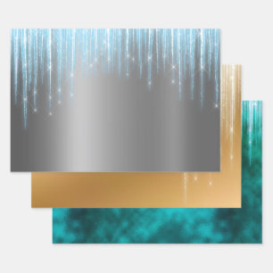 Christmas Glam Foil Metallic Glitter Icicle Wrapping Paper Sheet