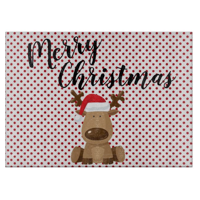 Christmas Glass Cutting Board Reindeer Polka Dot P (Front)