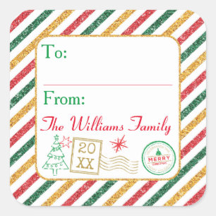 Christmas Glitter Airmail Postage Label Gift Tags