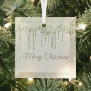 Christmas Glitter Drip Merry Christmas Glass Ornam Tree Decoration