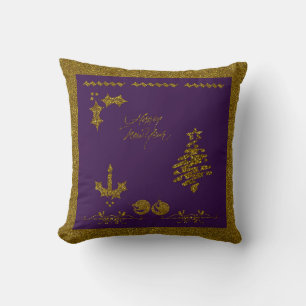 Christmas Glitter Holly Twig, ornaments, candle Cushion