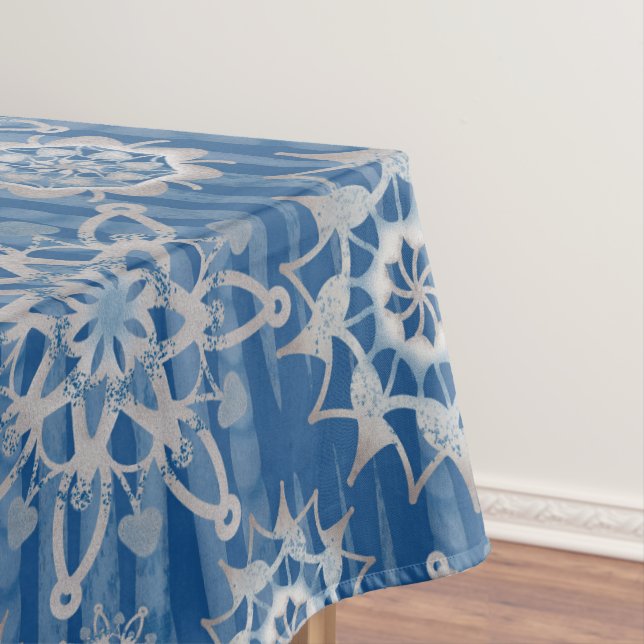 Christmas Glitter-Ice Cycles and Snowflakes-Blue Tablecloth (In Situ)