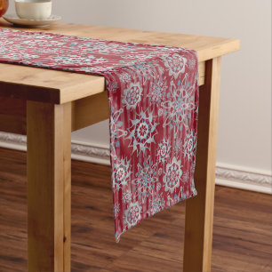 Christmas Glitter-Ice Cycles and Snowflakes-Red Long Table Runner