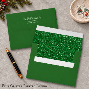 Christmas Glitter Lined Green Envelope