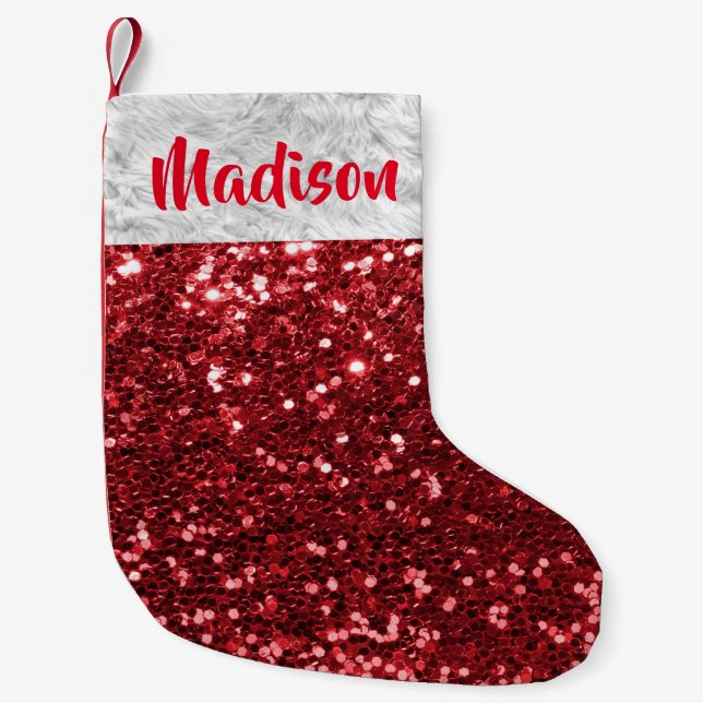 Christmas Glitter Sequin Glam red  Personalised Small Christmas Stocking (Front)