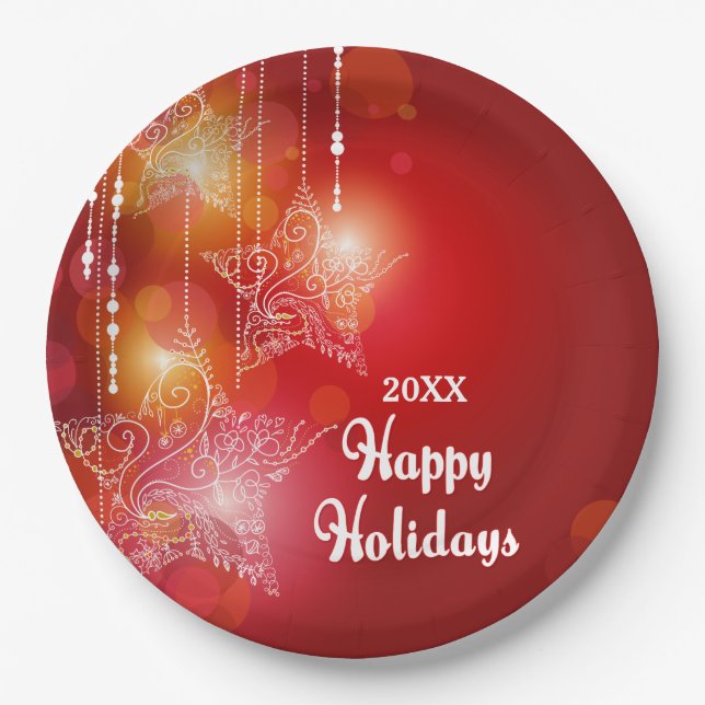Christmas Glow Hanging Stars Paper Plate (Front)