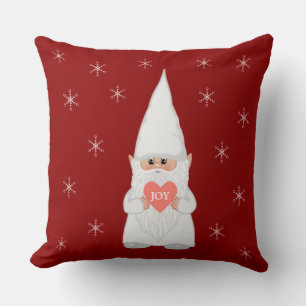 Christmas Gnome and Snowflakes on Crimson Red Cushion