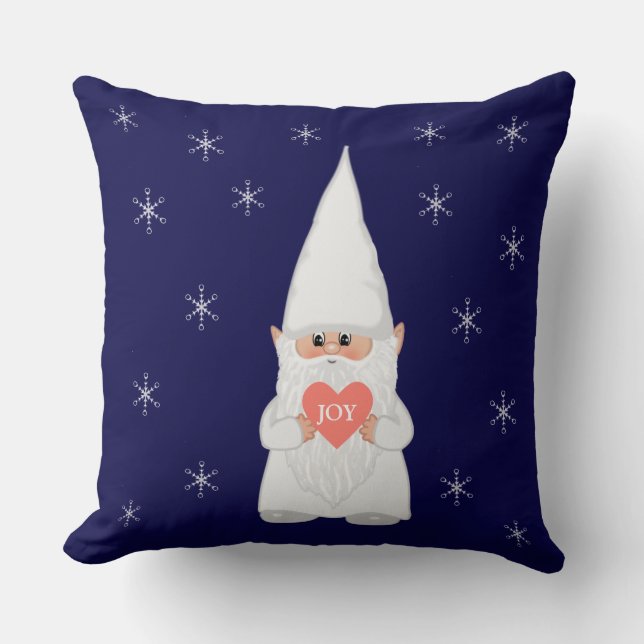Christmas Gnome and Snowflakes on Navy Blue Cushion (Front)