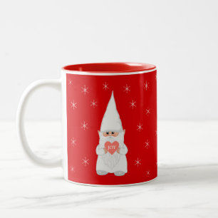 Christmas Gnome and Snowflakes on Red Two-Tone Coffee Mug