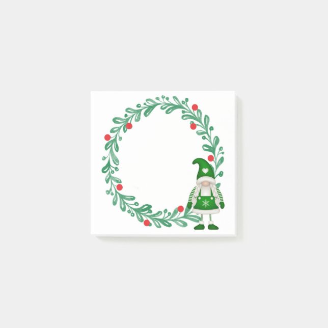 Christmas Gnome And Wreath Post-It Notes (Front)