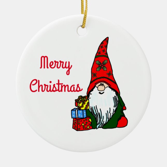 Christmas Gnome Ceramic Tree Decoration (Front)