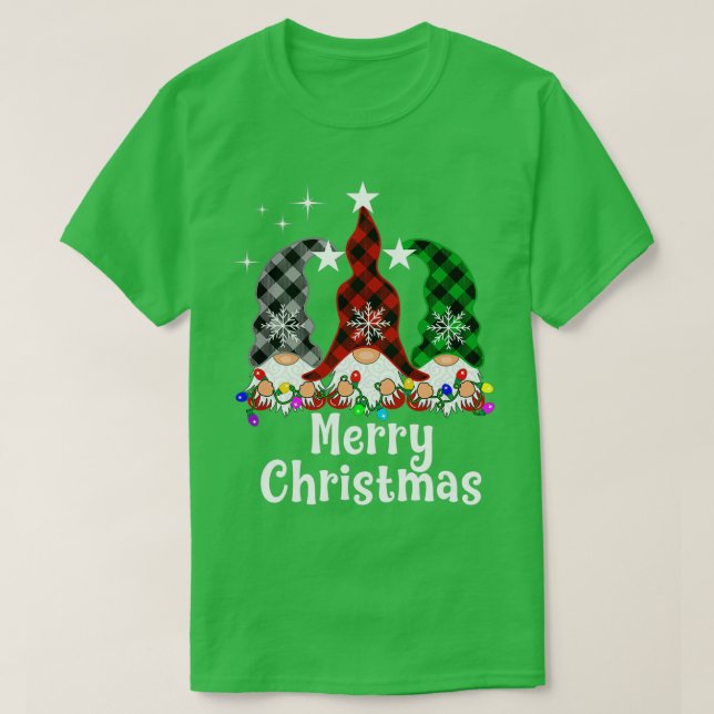 Christmas Gnome Christmas Lights Buffalo Plaid Gno T-Shirt (Design Front)
