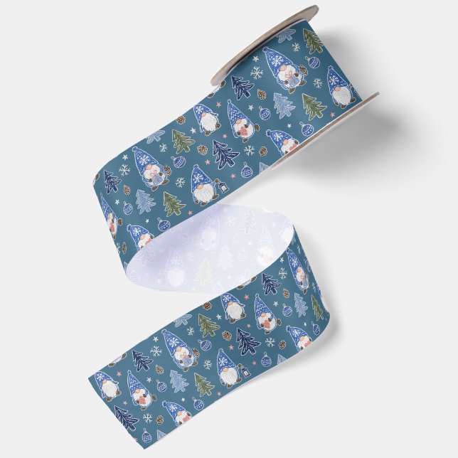 Christmas Gnome Christmas Tree Pattern Satin Ribbon (Front+Back)
