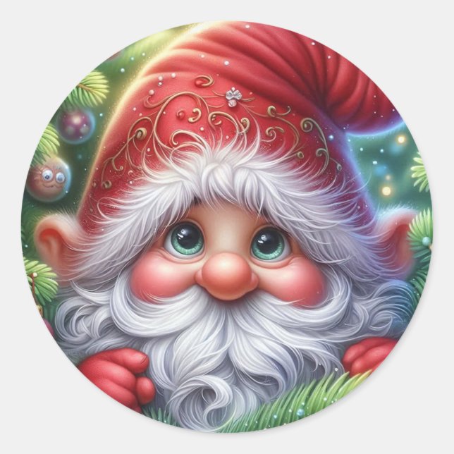 Christmas Gnome Classic Round Sticker (Front)