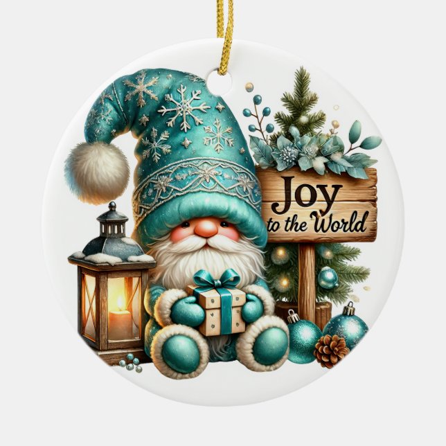 Christmas gnome cosy Christmas cosy gnome Joy Ceramic Tree Decoration (Front)