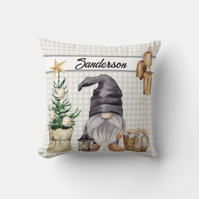 Christmas Gnome Country Farmhouse  Buffalo Plaid Cushion (Front)
