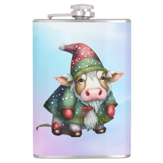 Christmas Gnome Cow Design-83456 Hip Flask (Front)