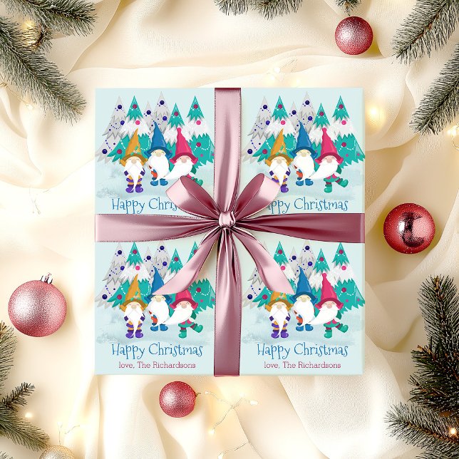Christmas Gnome Cute and Colourful Personalised Wrapping Paper (Gnome Christmas Wrapping Paper)