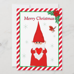 Christmas Gnome & Cute Red Bird Christmas Card