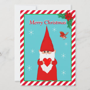 Christmas Gnome & Cute Red Bird Christmas Card